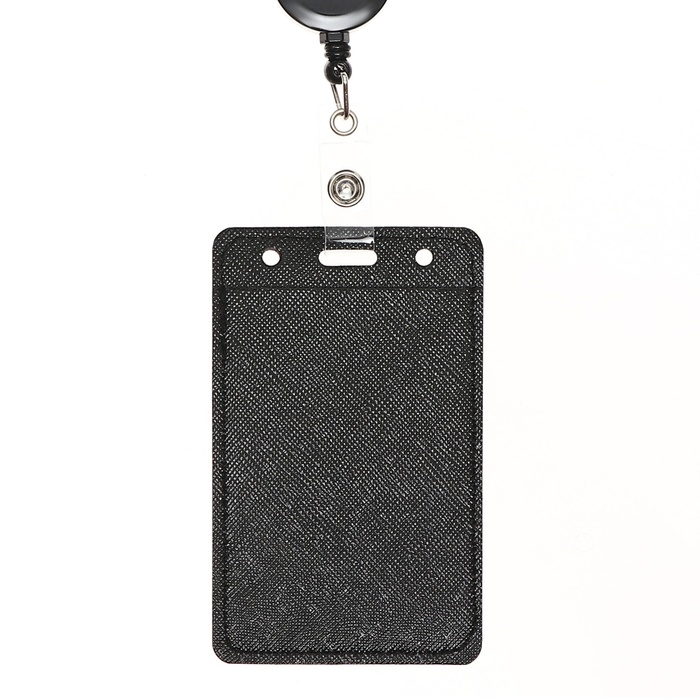 Бейдж-карман вертикальный кожзам, внешний 110x68мм, внутренний 85x54мм, рулетка 60см, чёрный. Бейдж-карман вертикальный кожзам, внешний 110x68мм, внутренний 85x54мм, рулетка 60см, чёрный.