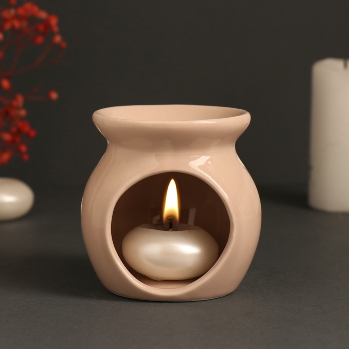 Аромалампа керамика Аромалампа керамика "Счастлив тот, кто счастлив дома" бежевая 7,2х7,2х7,8 см