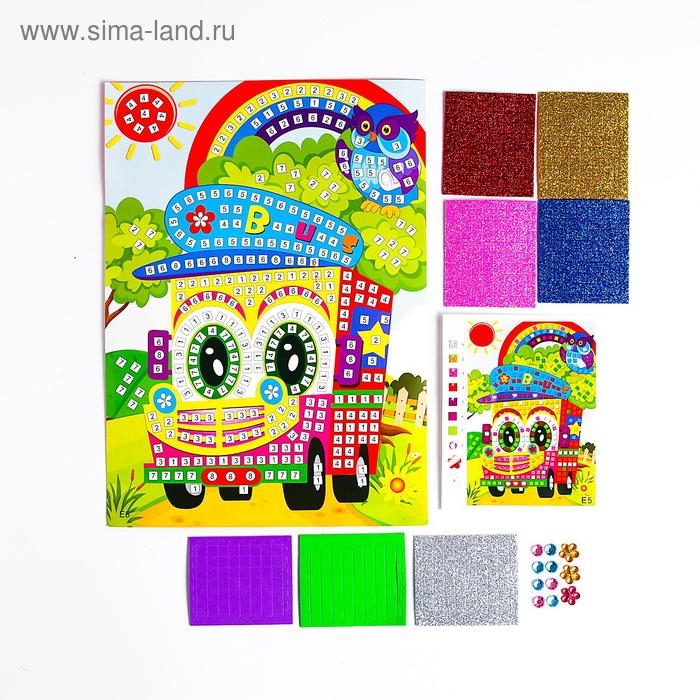 Мозаика стикерная «Веселый автобус» блестки, стразы Мозаика стикерная «Веселый автобус» блестки, стразы