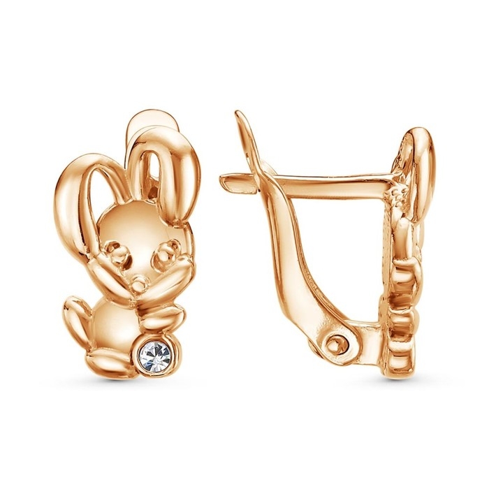 Серьги «Зайчик», милый, розовое золочение, цвет белый Серьги «Зайчик», милый, розовое золочение, цвет белый