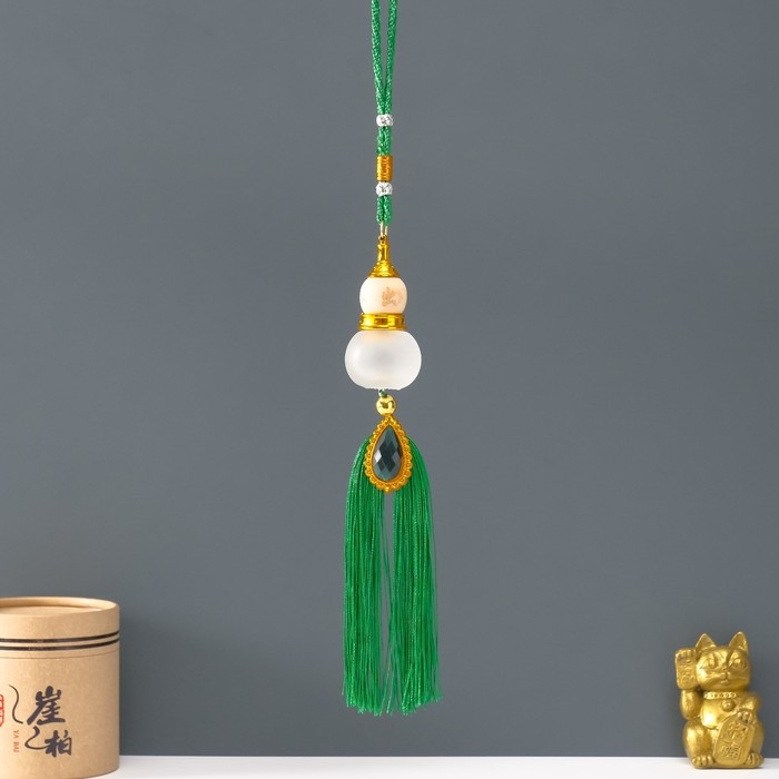 Подвеска стекло, текстиль  Подвеска стекло, текстиль "Тыква горлянка" зелёная 3,5х3,5х38 см