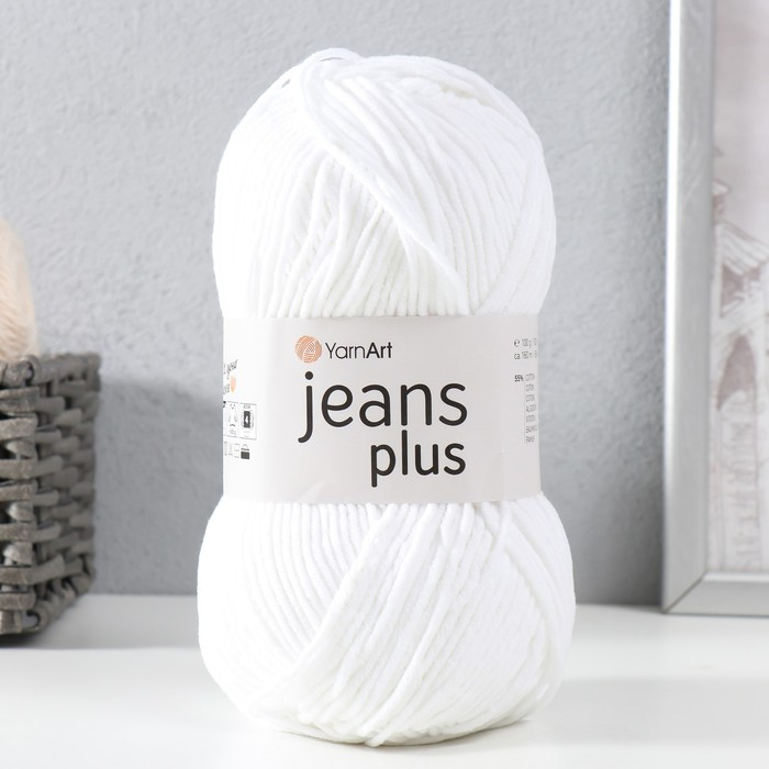Пряжа  Пряжа "Jeans plus" 55% хлопок, 45% акрил 160м/100гр (62 белый )