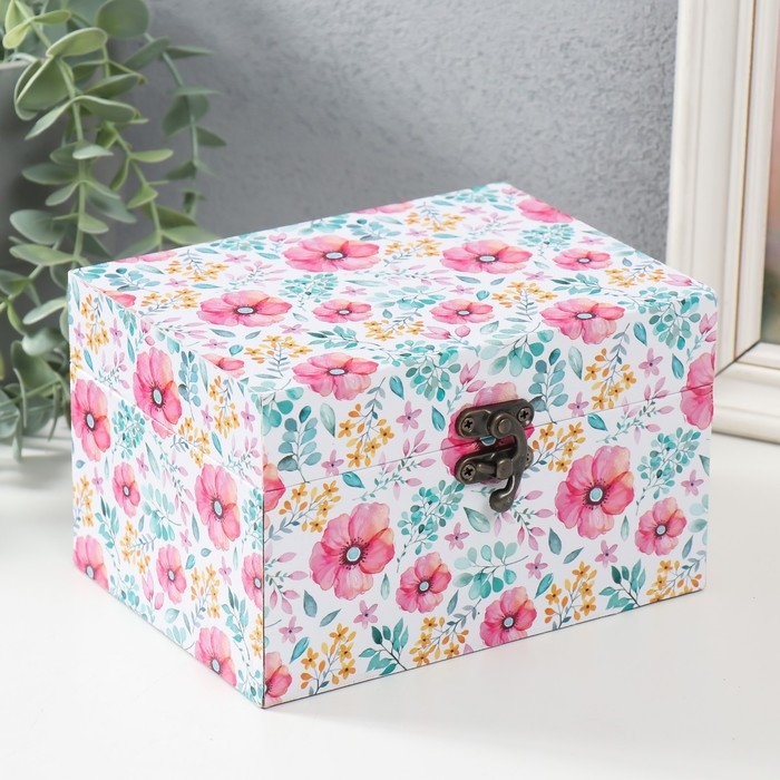 Шкатулка дерево  Шкатулка дерево "Разнотравье и розовые цветы" 16х12х10 см