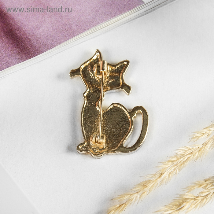 Брошь «Котик» застенчивый, цвет чёрный в золоте Брошь «Котик» застенчивый, цвет чёрный в золоте