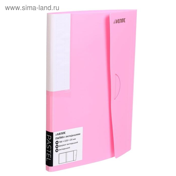 Папка 20 вкладышей А5, 500 мкм, deVENTE Pastel, песок, клапан, розовая Папка 20 вкладышей А5, 500 мкм, deVENTE Pastel, песок, клапан, розовая