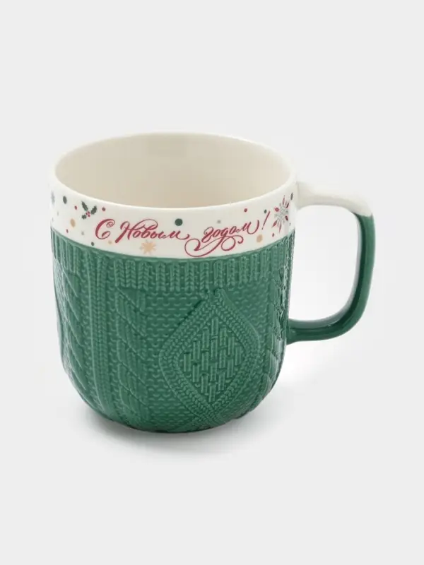 Кружка новогодняя Доляна «Праздничное настроение», фарфор, зелёная Кружка новогодняя Доляна «Праздничное настроение», фарфор, зелёная