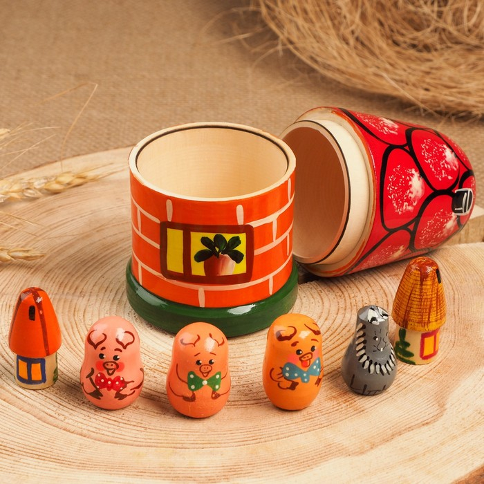 Пальчиковый театр «3 поросёнка», теремок и 6 кукол, 14 см Пальчиковый театр «3 поросёнка», теремок и 6 кукол, 14 см