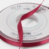 Лента атласная TEIRA, двухсторонняя, 6 мм, 25&plusmn;1 м, бордовая №0789
