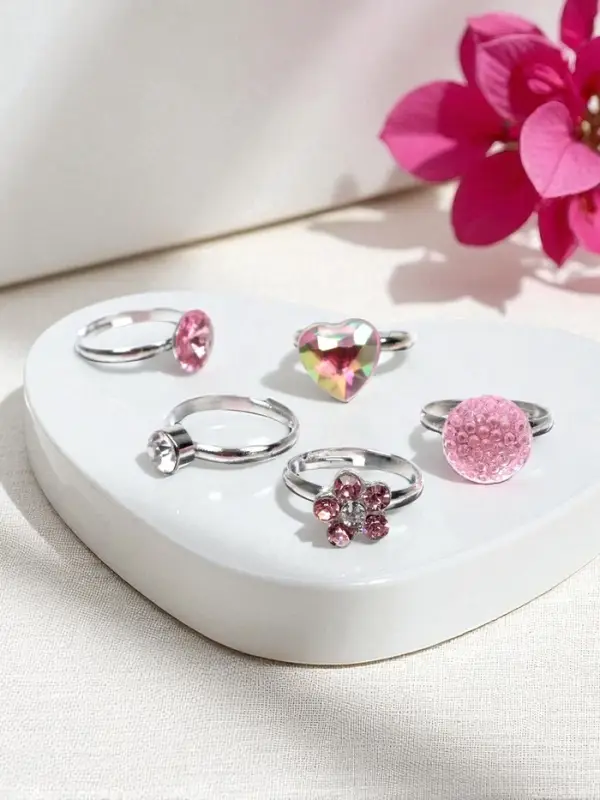 Кольцо &laquo;Выбражулька. Романтика&raquo;, белый, розовое в серебре, безразмерное