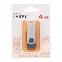 Флешка Mirex SWIVEL BLACK, 4 Гб, USB2.0, чт до 25 Мб/с, зап до 15 Мб/с, черная