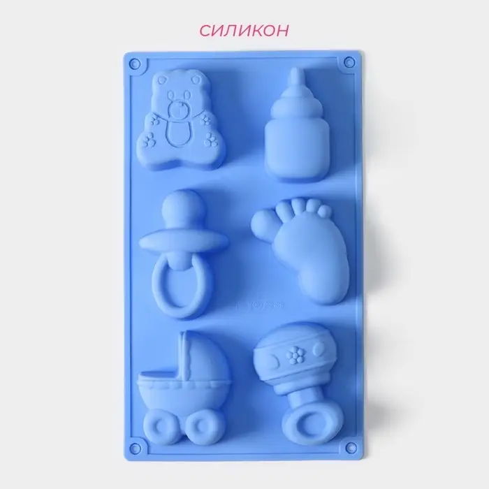 Форма для выпечки Доляна &laquo;Праздник.Для новорожденных&raquo;, силикон, 28.5&times;16.5 см, 6 ячеек (8&times;5.7 см), голубая
