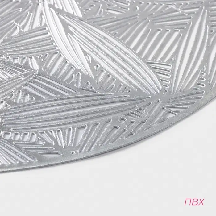 Салфетки сервировочные на стол Доляна &laquo;Листья&raquo;, d=38 см, 4 шт., серебряные