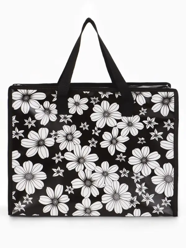 Сумка Цветы, 40*15*30, отдел на молнии, черный