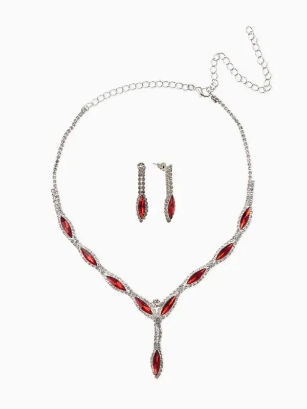 Набор 2 предмета: серьги, колье &laquo;Листопад&raquo;, тонкий ромб, красно-белый в серебре, 45 см