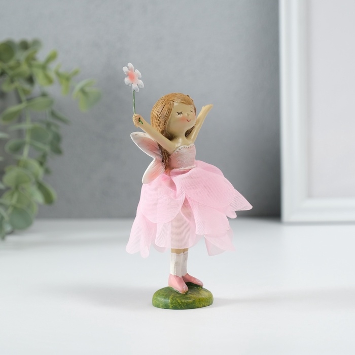 Сувенир полистоун  Сувенир полистоун "Девочка фея в цветочном розовом платье" 7х6х12 см