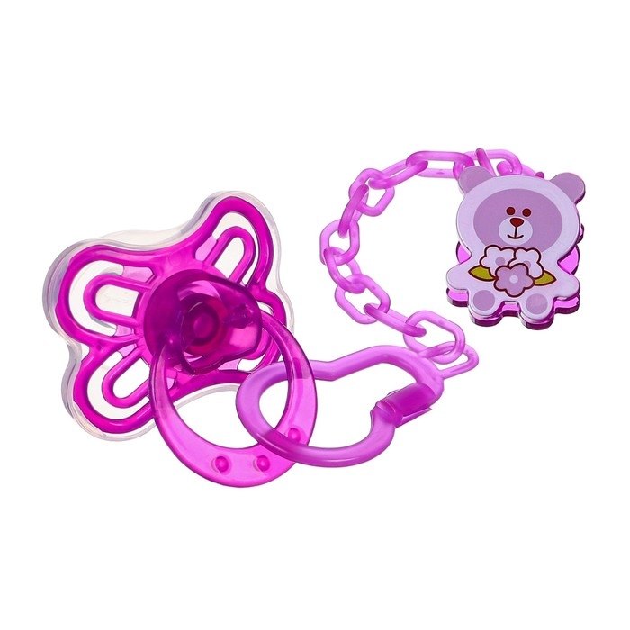 Соска - пустышка силиконовая классическая, от 6 мес., с колпачком + держатель «Мишка», цвет фиолетовый Соска - пустышка силиконовая классическая, от 6 мес., с колпачком + держатель «Мишка», цвет фиолетовый