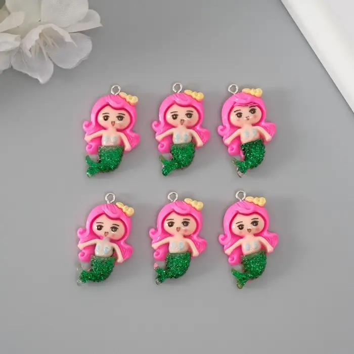 Подвеска для творчества пластик "Русалочка с розовыми волосами" 3,4х2,1х0,6 см