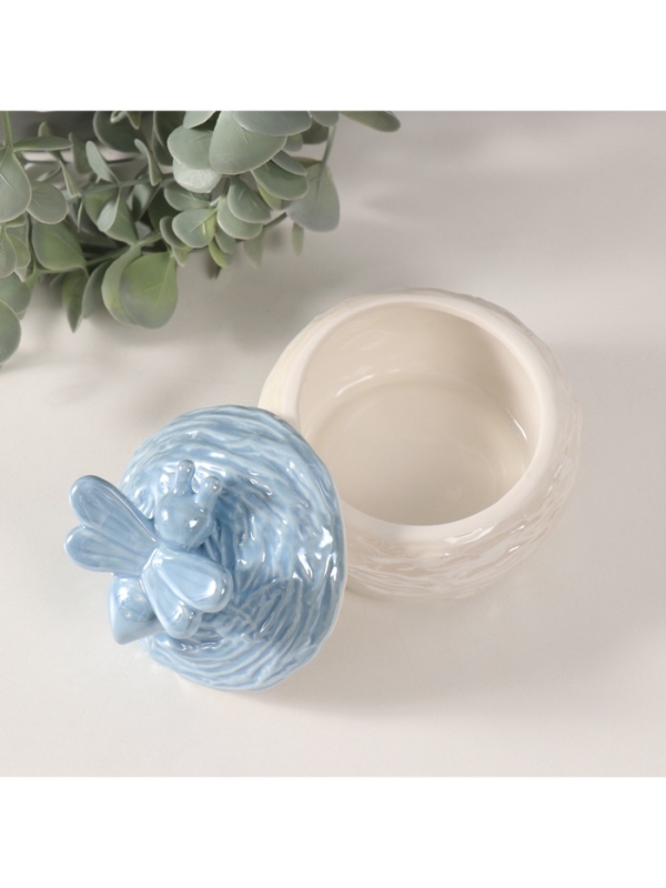 Шкатулка керамика Шкатулка керамика "Пчёлка на улье" голубой перламутр 8,5х8,5х8 см