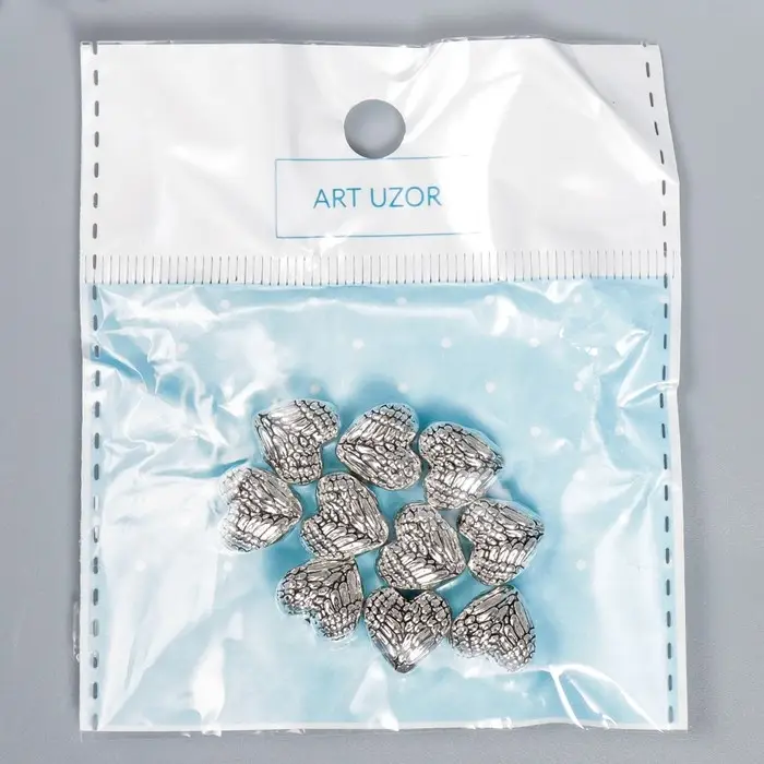 Бусина для рукоделия и плетения «Арт Узор. Крылья сложенные сердцем», металл, серебро, 1.2×1.1×0.7 см