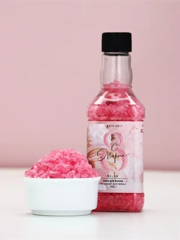 Соль для ванны во флаконе виски &laquo;8 марта&raquo;, 300 гр, аромат ягодный коктейль, Чистое счастье
