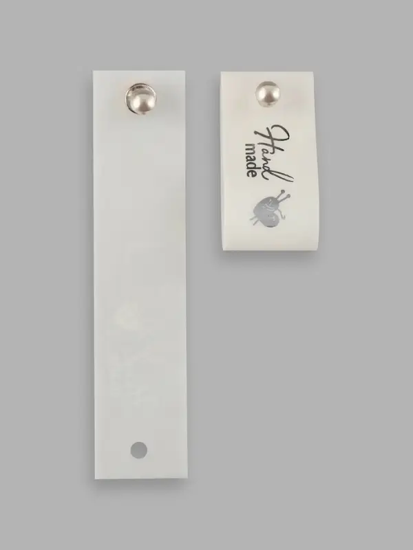 Бирка с кнопкой Hand made, 8&times;1.8 см, 10 шт., цвет серебряный, белый