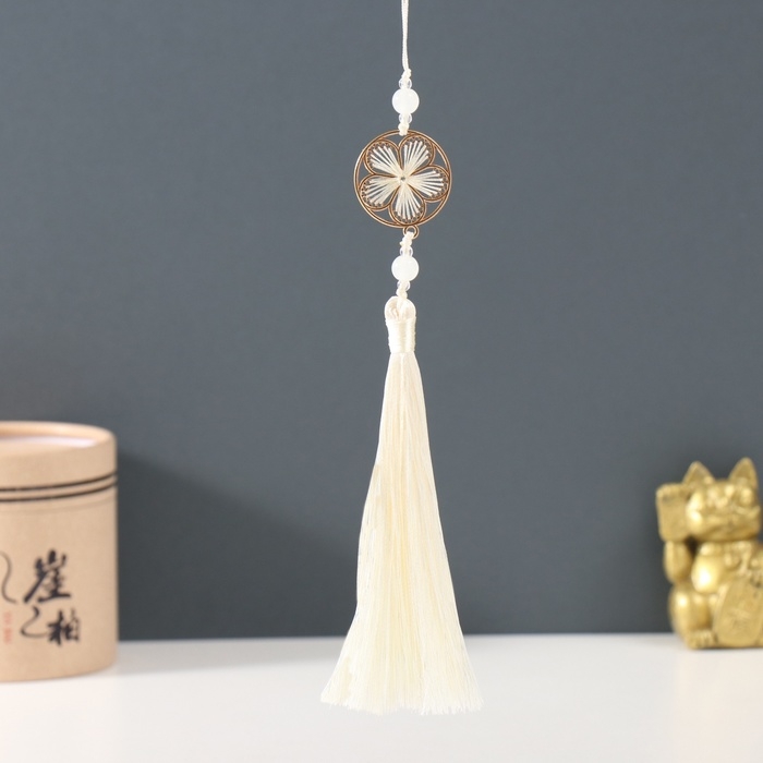 Подвеска текстиль, металл  Подвеска текстиль, металл "Цветок в оправе" сливочная 1х3х19,5 см