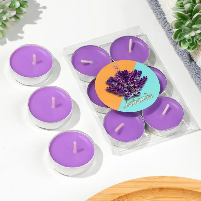 Набор свечей чайных ароматических, 6 шт, лаванда Набор свечей чайных ароматических, 6 шт, лаванда