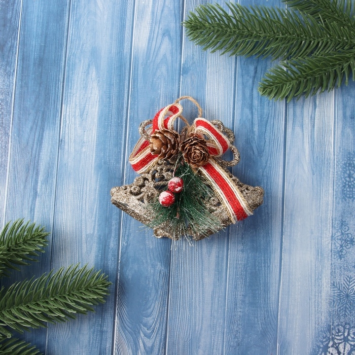 Украшение ёлочное Украшение ёлочное "Колокольчик блеск бантик объём" 8х10,5 см, золото