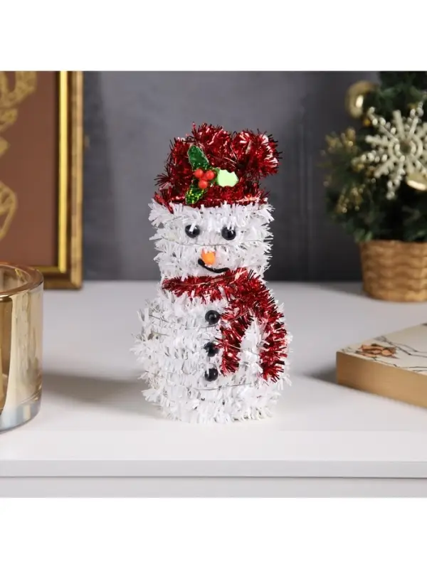 Светодиодная фигура из мишуры &laquo;Снеговик в красном&raquo; 16&times;9 см, 10 LED, от батареек AG10&times;3, свечение тёплое белое