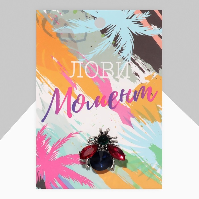 Брошь «Жук», цвет сине-розовый в чернёном серебре Брошь «Жук», цвет сине-розовый в чернёном серебре