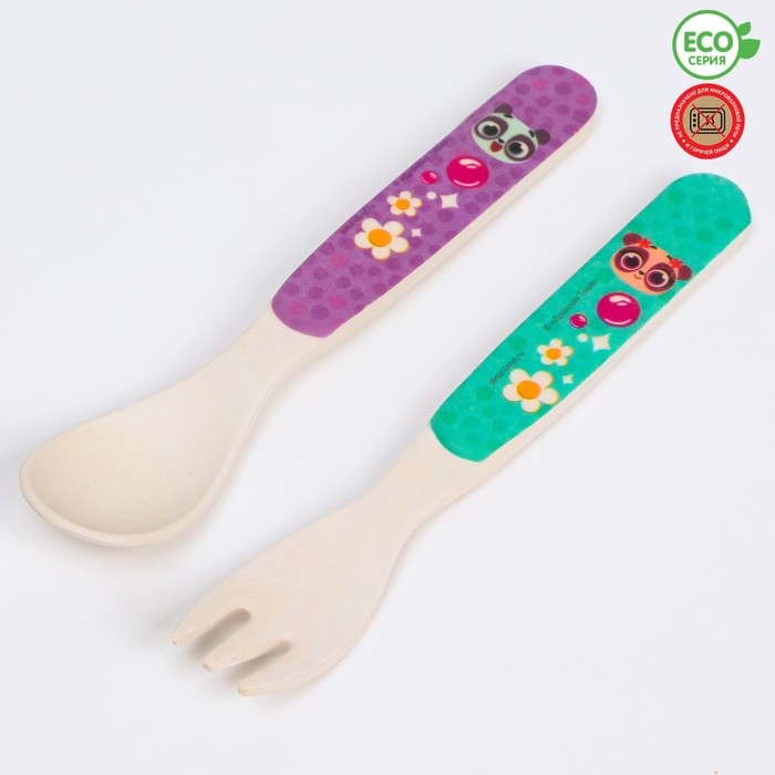 Набор детских столовых приборов из бамбука: вилка и ложка Дракоша Тоша Набор детских столовых приборов из бамбука: вилка и ложка Дракоша Тоша