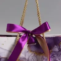 Пакет подарочный "Мрамор", фиолетовый с бантиком, 19 х 15 х 7 см