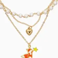 Бусы детские "Выбражулька" 3 нити, лиса, сердце, жемчуг, белые в золоте