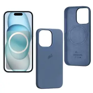Чехол для iPhone 15 Pro Max Silicone Case 100% ORG (MagSafe + анимация NFC Clear) c LOGO Winter Blue
