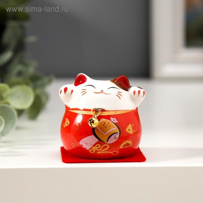 Сувенир керамика Сувенир керамика "Кот Манэки-нэко яркий с колокольчиком" МИКС 5х5,2х4,6 см