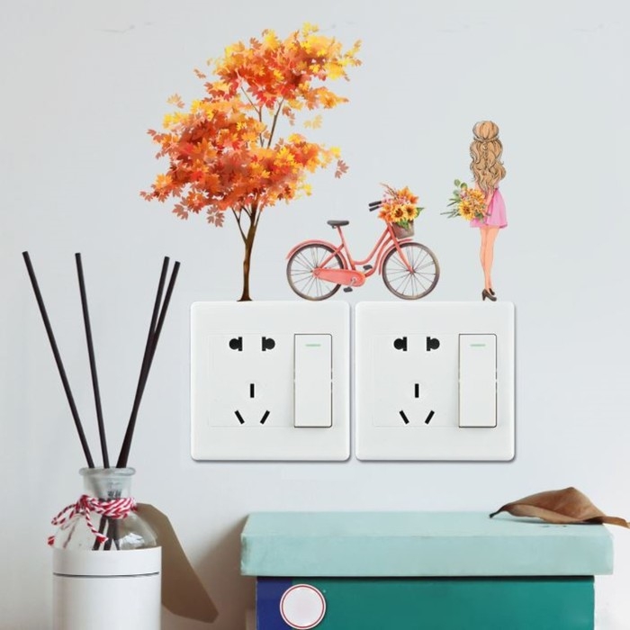 Наклейка пластик интерьерная на выключатель Наклейка пластик интерьерная на выключатель "Осень. Прогулка на велосипеде" 11х25 см