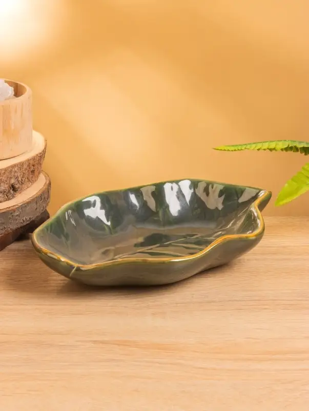 Салатник «Листик», 25×16×5 см, керамика, зелёный