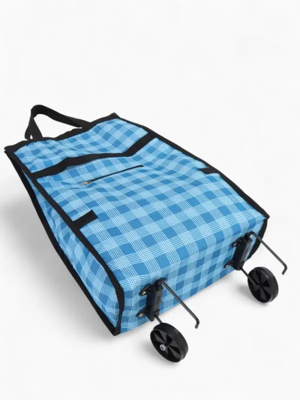 Сумка хозяйственная складная на липучке, 2 колеса, наружный карман, 32&times;13&times;52 см, голубая