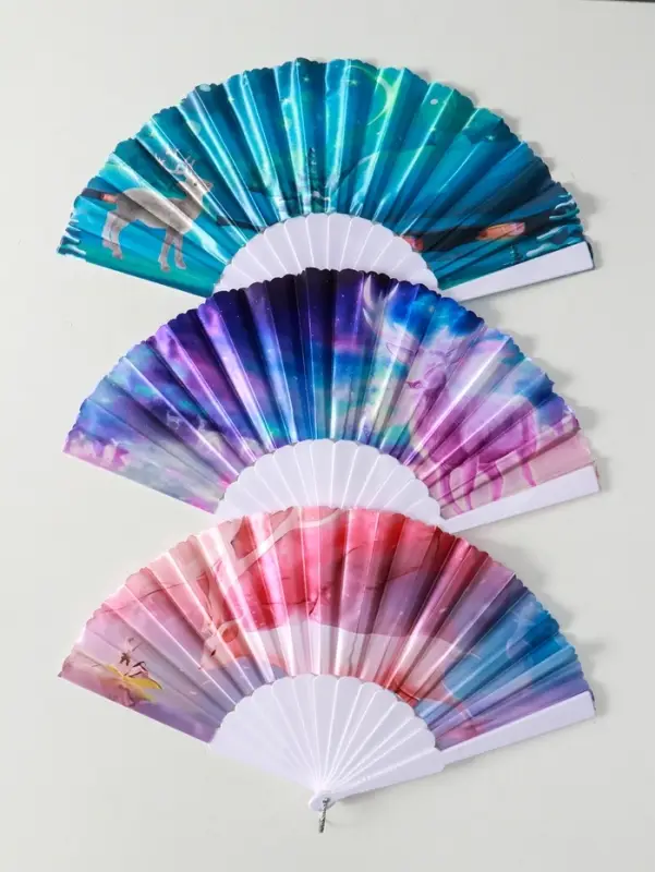 Веер пластик, текстиль Веер пластик, текстиль "Олени" МИКС широкие лопасти 23 см