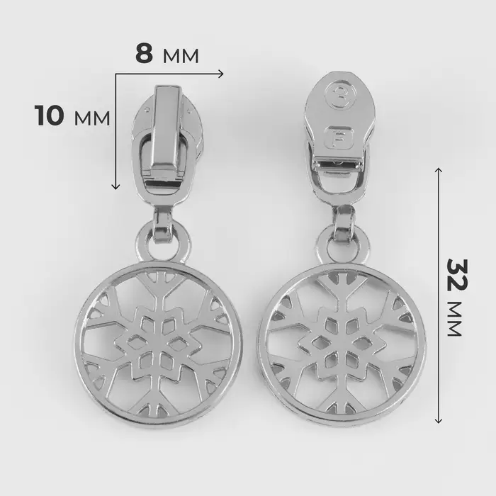 Бегунок для молнии &laquo;Спираль&raquo;, №3, &laquo;Снежинка&raquo;, 10 шт., цвет никель