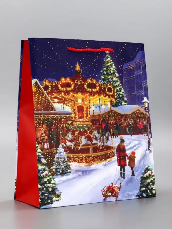 Пакет подарочный новогодний ламинированный, &laquo;Новогодний парк&raquo;, 26&times;12&times;32 см