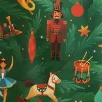 Бумага упаковочная глянцевая с фольгированием &laquo;Щелкунчик на зелёном&raquo;, 70&times;100 см