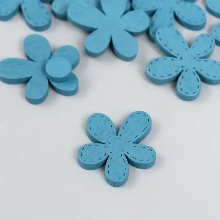 Декор для творчества дерево "Ромашка и сердцевинка" набор 10+10 шт синий 2,3х2 см