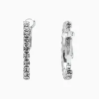 Серьги-кольца со стразами d=2.5 см, белые в серебре