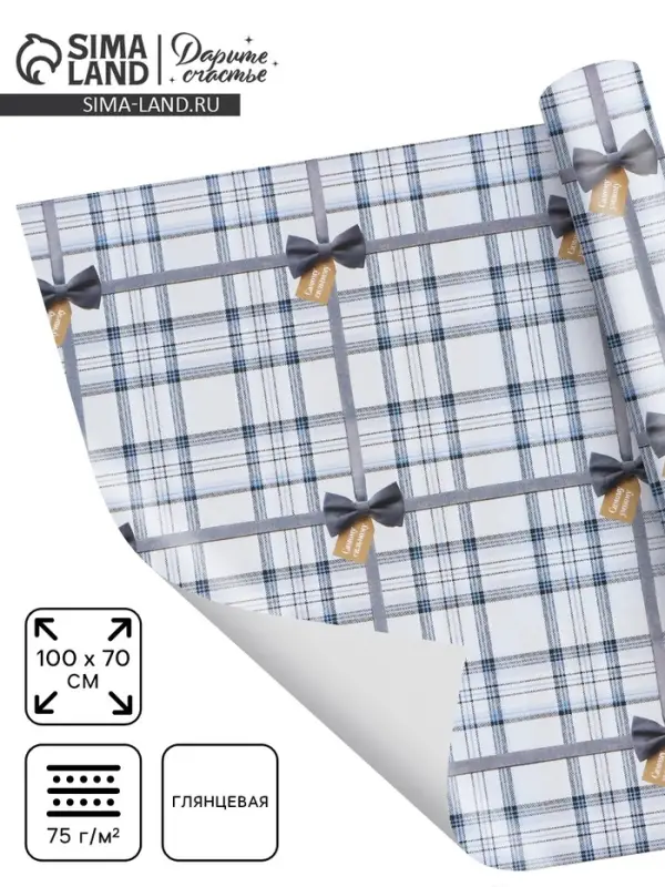 Бумага упаковочная глянцевая &laquo;Клеточка&raquo;, 70&times;100 см