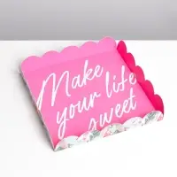 Коробка для печенья, кондитерская упаковка с пластиковой крышкой, Make your life sweet, 18 х 18 х 3 см