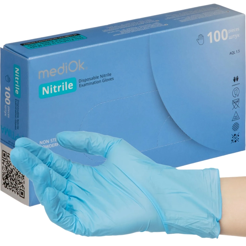 Перчатки нитрил., NITRILE OPTIMA, голубые, 3гр (L), 50 пар/уп