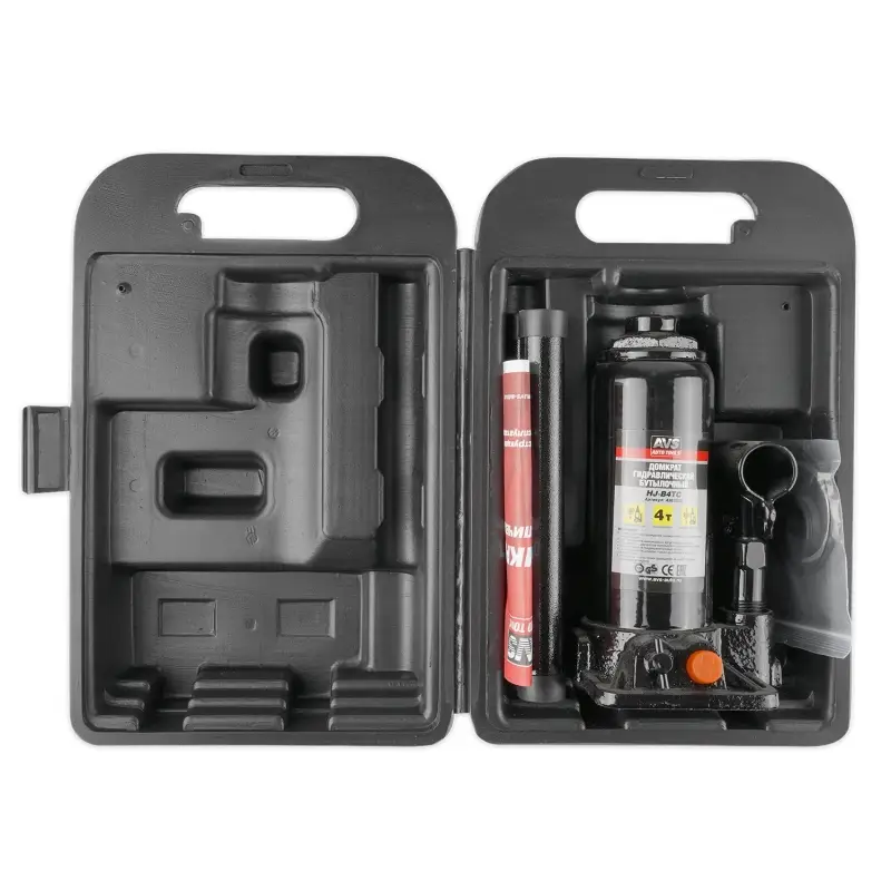 Домкрат гидравлический AVS HJ-B4TC, 4т, 180-350мм. с клапаном, в кейсе (ремкомплект)