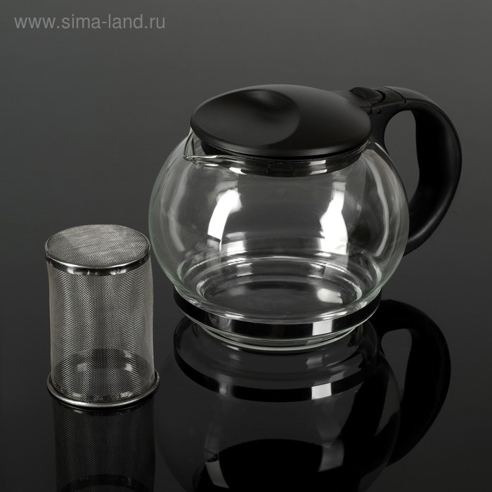 Чайник стеклянный заварочный «Любава», 1,25 л, с металлическим ситом, цвет чёрный Чайник стеклянный заварочный «Любава», 1,25 л, с металлическим ситом, цвет чёрный