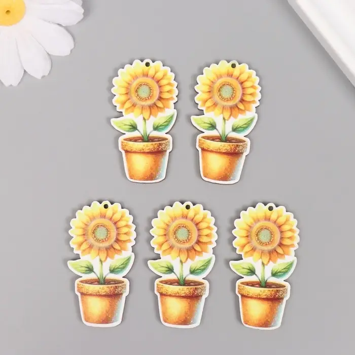 Декор для творчества дерево Декор для творчества дерево "Подсолнух в горшке" 4,6х2,5х0,3 см